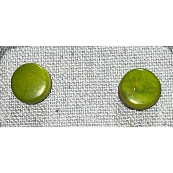 Green Stone Button Earrings - Picture 4 of 6
